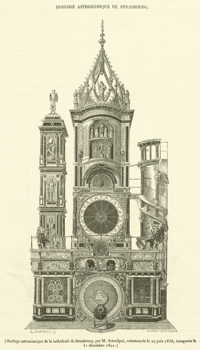 Orloj katedrály ve Štrasburku (rytina) od French School