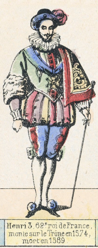 Henri 3, 62. král Francie, nastoupil na trůn v roce 1574, zemřel v roce 1589 (barevná rytina) od French School