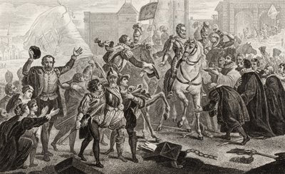 Henri IV (1553-1610) vstupuje do Paříže v roce 1594, z „Histoire de France“ od Colarta, vydaného kolem roku 1840 od French School