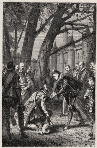 Jindřich III. a budoucí Jindřich Navarrský Jindřich IV. se setkávají v Plessis-les-Tours 30. dubna od French School