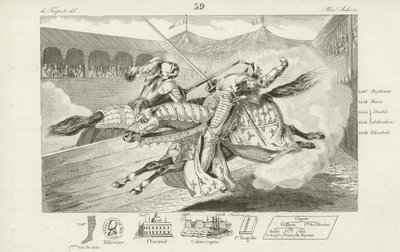Jindřich II. z Francie smrtelně zraněn v zápase s Gabrielem Montgomerym, kapitánem skotské stráže králů, 1559 od French School