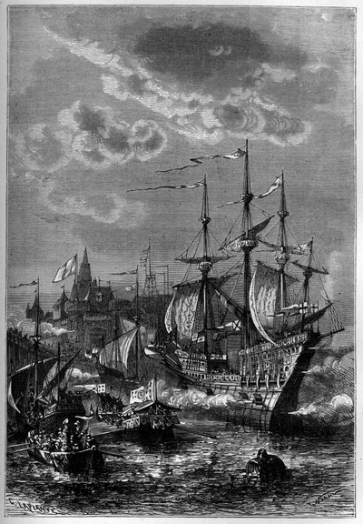 Jindřich VIII přistává v Calais od French School