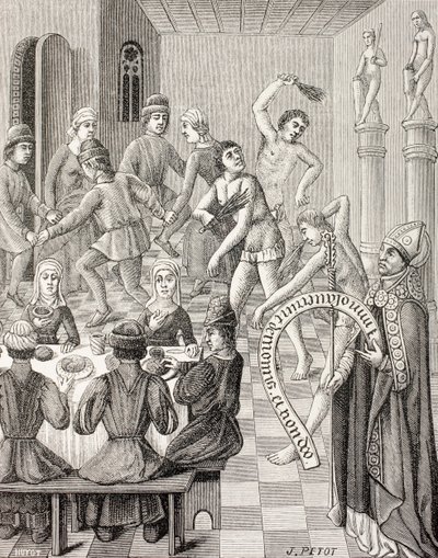 Kacířství flagelantů, cca 1880 (litografie) od French School