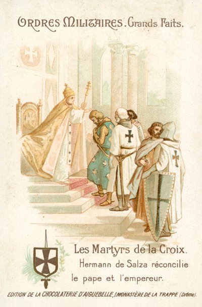 Hermann von Salza, velmistr Řádu německých rytířů, přináší usmíření mezi papežem Řehořem IX. a císařem Fridrichem II. od French School