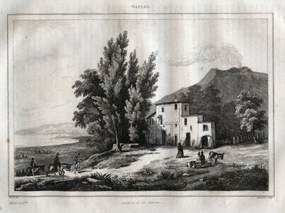 Ermitáž Vesuvu - ERMITAGE DU VESUVE NEAPOL ITÁLIE - Vesuv Rytina z “” Malebné Itálie” - Historická a popisná malba Itálie” od M. de Norvinse, Ch. Nodier 1834-1836. od French School