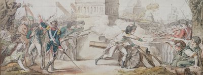Hrdinská smrt Desillese při jeho pokusu zastavit bitvu během vzpoury v Nancy 31. srpna 1790 od French School