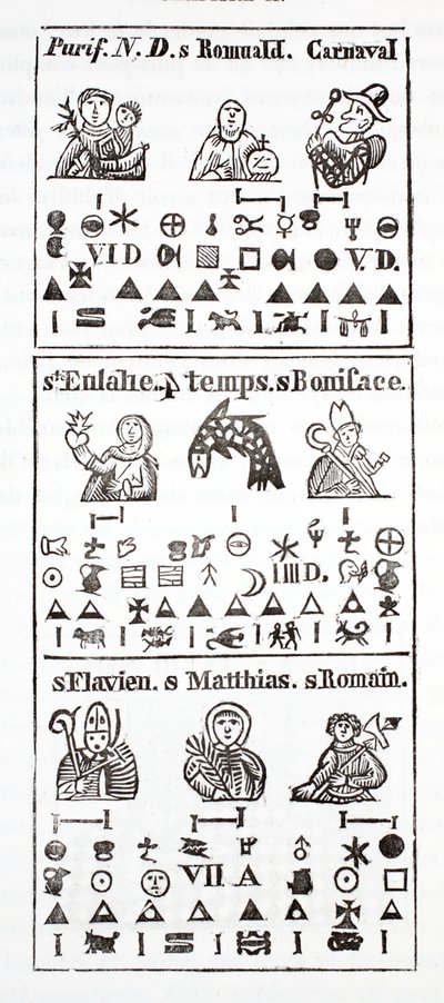 Hieroglyfické postavy v almanachu od French School