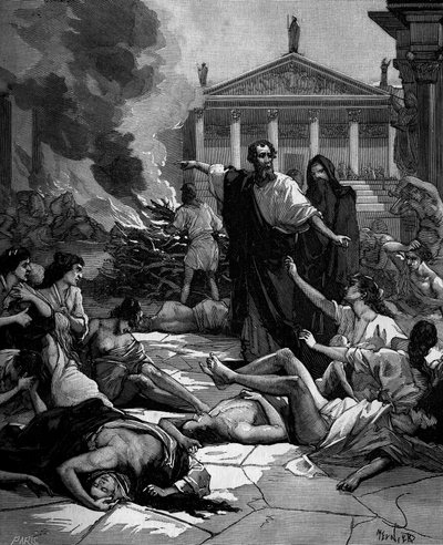 Hippokrates (v řečtině Hippokrates) Řecký lékař (460 až 380 př. n. l.) přijíždí do Athén decima mor zapálením velkých ohňů. od French School