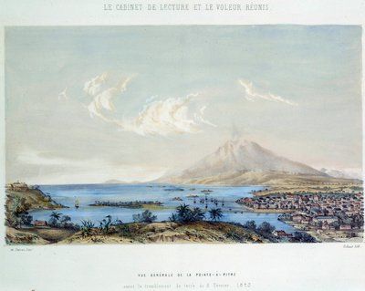 Historie francouzských kolonií: celkový pohled na Pointe a Pitre (Pointe-a-Pitre) na Guadeloupe (Antily) před zemětřesením 8.2.1843 od French School