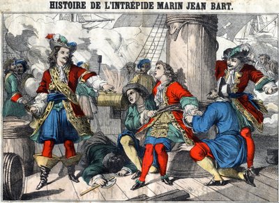 Historie neohroženého námořníka Jean Bart Jean Bart (1650 - 1702), francouzský lupič. Epinal zobrazování z konce 19. století. od French School