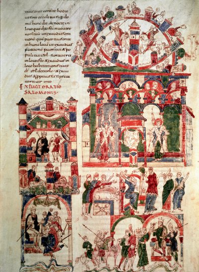 Historie života krále Šalamouna Stránka Bible z Noailles (nebo Bible Sant Pere de Roda nebo Saint Pierre de Rodas) 10. nebo 11. století Paříž, B.N. od French School