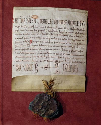 Pocta králi Filipovi II. (1165-1223) od Simona de Montfort (asi 1160-1218) za území zabavená Raymondovi VI. (1197-1249) kolem roku 1216 od French School
