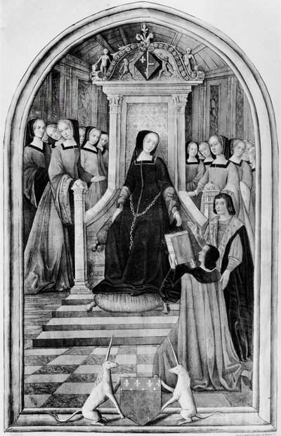 Pocta Louise de Savoie (1476-1531) v Amiens v roce 1518, z knihy "Les Chants Royaux", vyryl A.Godard od French School