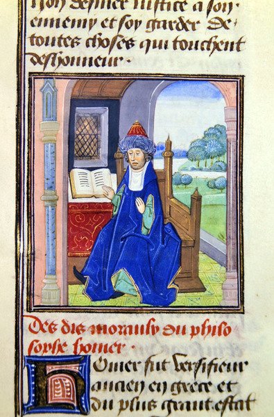 Homér, z knihy Histoire des Philosophes, konec 15. století (pergamen) od French School