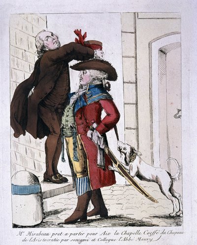 Honore Gabriel (Honore-Gabriel) Riqueti, hrabě z Mirabeau (1749-1791) s kloboukem aristokracie od Abbé Mauryho se připravuje na odjezd do Cách, konec 18. století od French School