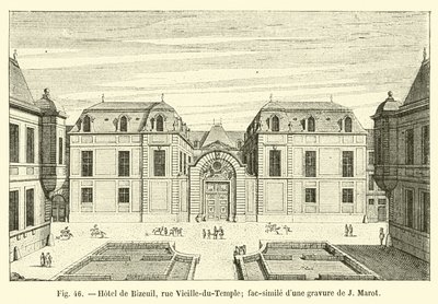 Hotel de Bizeuil, rue Vieille-du-Temple; faksimile rytiny od J Marota od French School