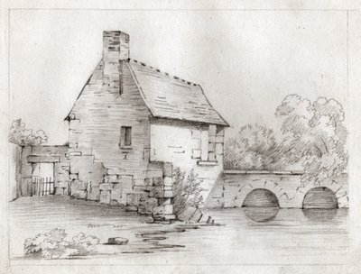 Dům u řeky. (kresba, cca 1830) od French School