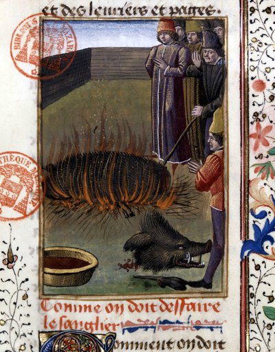 Jak depecerovat kance - v „“ Lovecké knize Gastona Phoebuse, hraběte z Foix, Lord of Bearn““ od French School