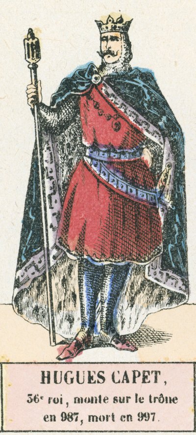 Hugues Capet, 36. král, nastoupil na trůn v roce 987, zemřel v roce 997 (barevná rytina) od French School