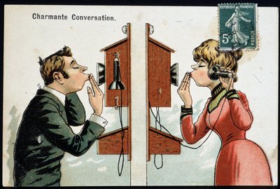 Humorná pohlednice na telefonu, deb. 20. století @Selva/Leemage od French School