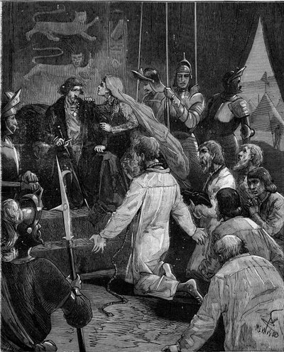 stoletá válka. Buržoazie z Calais: oddanost Eustachea svatého Petra a jeho společníků anglickému králi Edwardu III., prosí o jejich milost, podporovanou královnou Filipou Hainautskou (1311-1369). od French School