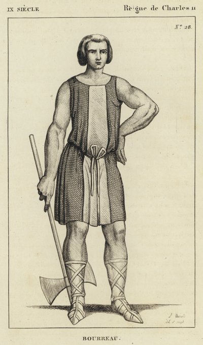 IX století, vláda Karla II., kat (rytina) od French School