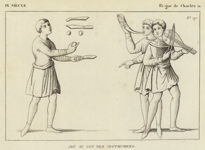 IX století, vláda Karla II., Hra za zvuku nástrojů (rytina) od French School