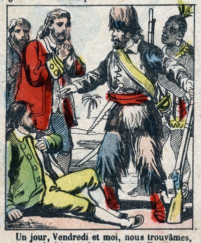Ilustrace ke knize Daniela Defoe (De foe) „“ Robinson Crusoe““. Epinal zobrazování z konce 19. století. od French School