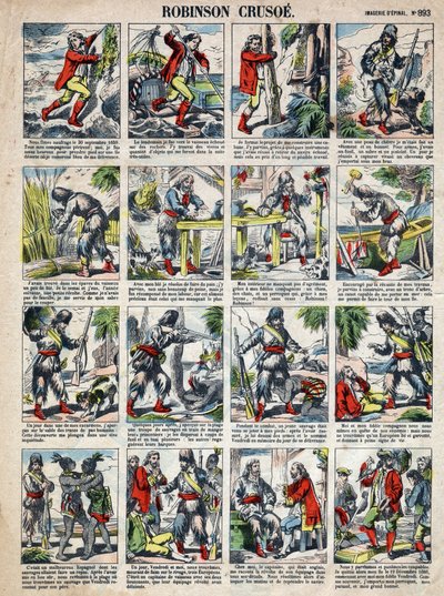 Ilustrace ke knize Daniela Defoe (De foe) „“ Robinson Crusoe““. Epinal zobrazování z konce 19. století. od French School