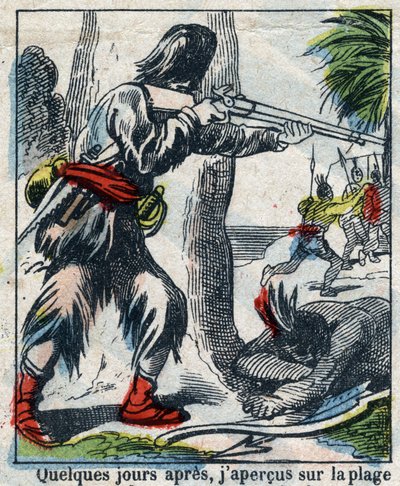 Ilustrace ke knize Daniela Defoe (De foe) „“ Robinson Crusoe““. Epinal zobrazování z konce 19. století. od French School