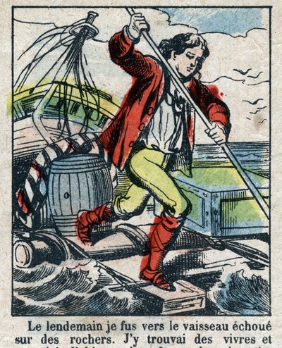 Ilustrace ke knize Daniela Defoe (De foe) „“ Robinson Crusoe““. Epinal zobrazování z konce 19. století. od French School