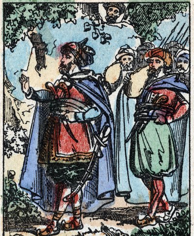 Ilustrace k Pohádkám tisíce a jedné noci. Ali-Baba (Ali Baba). Dřevoryt z Imaging Pellerin - Epinal, sd. Konec 19. století. od French School