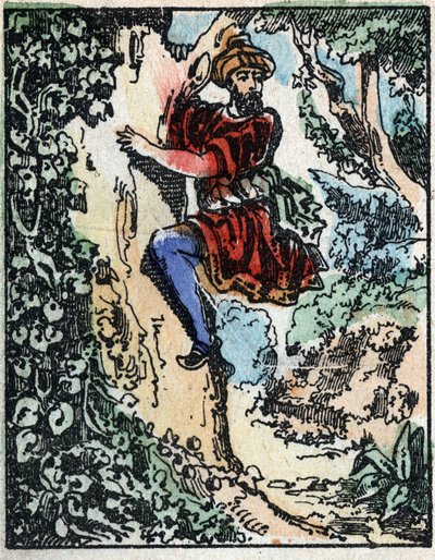 Ilustrace k Pohádkám tisíce a jedné noci. Ali-Baba (Ali Baba). Dřevoryt z Imaging Pellerin - Epinal, sd. Konec 19. století. od French School