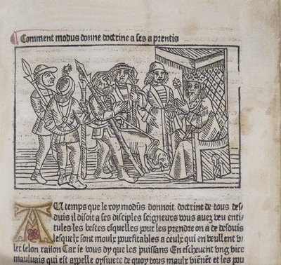 Ilustrace z Le Livre du Roy Modus et de la Reine Racio od Henriho Ferrierese, 1486 (dřevořez a knihtisk) od French School