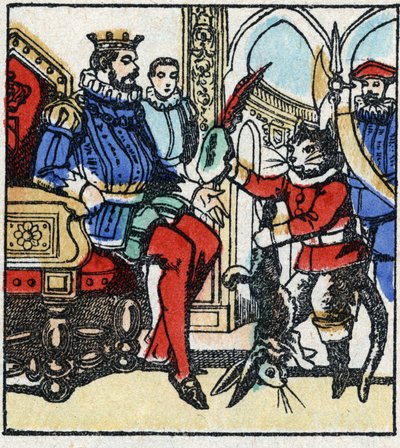 Ilustrace příběhu Charlese Perraulta „The Cat Botte“. Dřevoryt Imaging Pellerin - Epinal, sd. Konec 19. století. od French School