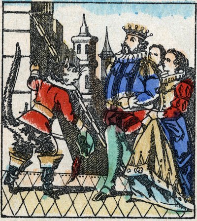 Ilustrace příběhu Charlese Perraulta „The Cat Botte“. Dřevoryt Imaging Pellerin - Epinal, sd. Konec 19. století. od French School
