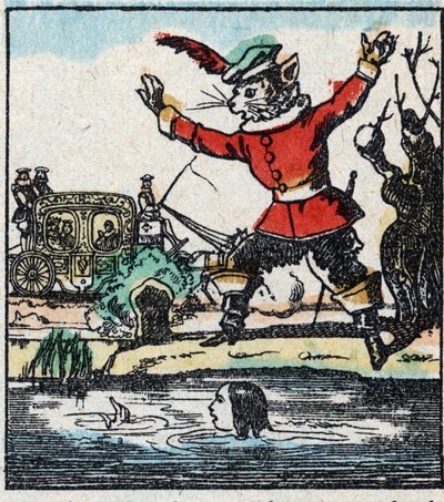 Ilustrace příběhu Charlese Perraulta „The Cat Botte“. Dřevoryt Imaging Pellerin - Epinal, sd. Konec 19. století. od French School