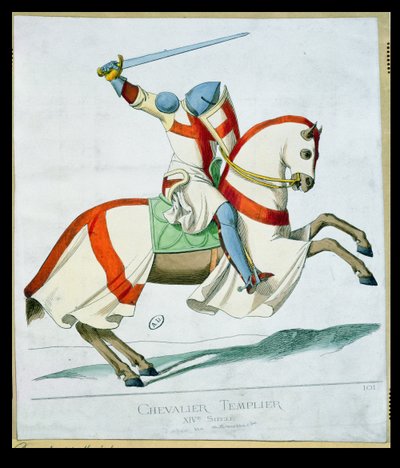 Ilustrace templářského rytíře podle rukopisu ze 14. století od French School