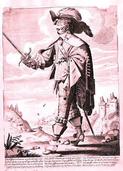 Ilustrace vojáka za vlády Ludvíka XIII. (1601-43) (rytina) (čb foto) od French School