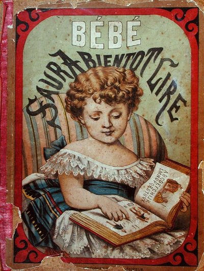 Ilustrace dítěte, které se učí číst (barva litho) od French School