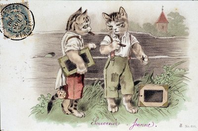 Ilustrace koček v situaci - pohlednice počátku 20. století. od French School