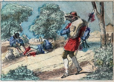 Ilustrace bajky Jean de la Fontaine (1621-1695): vlk se stal pastýřem. Epinal imaging z konce 19. století. od French School