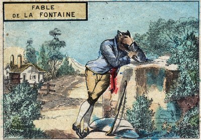 Ilustrace bajky Jean de la Fontaine (1621-1695): vlk se stal pastýřem. Epinal imaging z konce 19. století. od French School