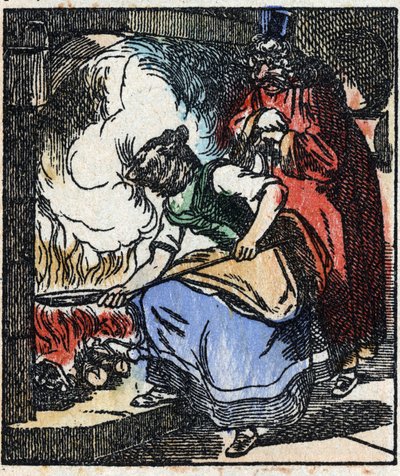 Ilustrace příběhu „“ Raminagrobis a myši „“ Dřevoryt z Imaging Pellerin - Epinal, sd. Konec 19. století. od French School