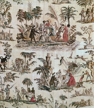 Ilustrace příhod z románu Paul et Virginie, Toile de Nantes, cca 1800 (tištěná bavlna) od French School