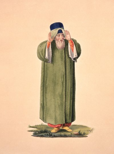 Imam Calling to Prayer, pravděpodobně Cousinery, osmanské období, třetí čtvrtina 18. století (wc na papíře) od French School