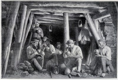 V dole: „zapalovač“, oběd horníků, konec 19. století od French School