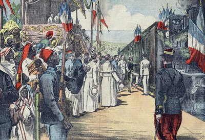 Slavnostní otevření železnice spojující Thies s Kayes do Senegalu, začátek 20. století od French School