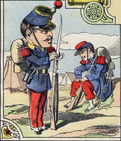 Pěchotní linie. Rytina v "Comic Military Alphabet". Pátá série. Epinální zobrazování. Pellerin a Cie, Tiskaři, Epinal, konec 19. století. 16 stran. Rozměr: 25 x 18,5 cm od French School