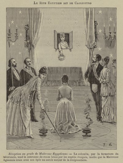 Zasvěcení egyptské milenky v egyptském ritu (rytina) od French School